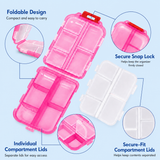 Pill Box with 10 Compartments, Small Portable Medicine Organizer for Travel, Tablets, Vitamins & Supplements, Pink