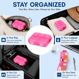 Pill Box with 10 Compartments, Small Portable Medicine Organizer for Travel, Tablets, Vitamins & Supplements, Pink