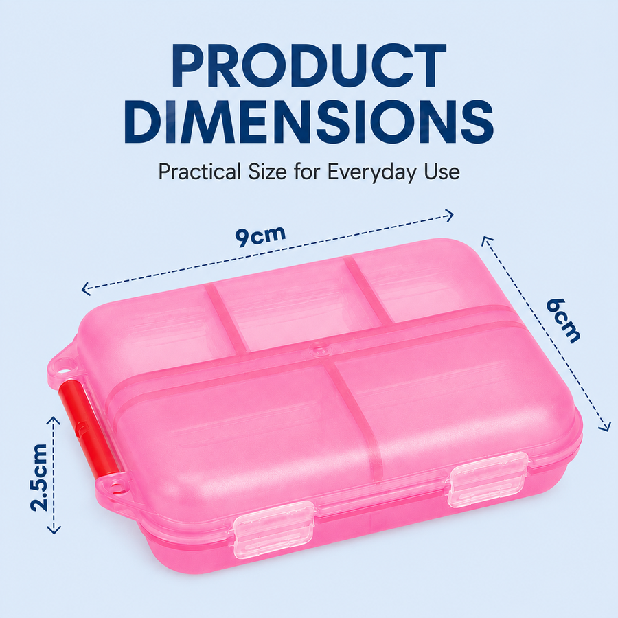 Pill Box with 10 Compartments, Small Portable Medicine Organizer for Travel, Tablets, Vitamins & Supplements, Pink