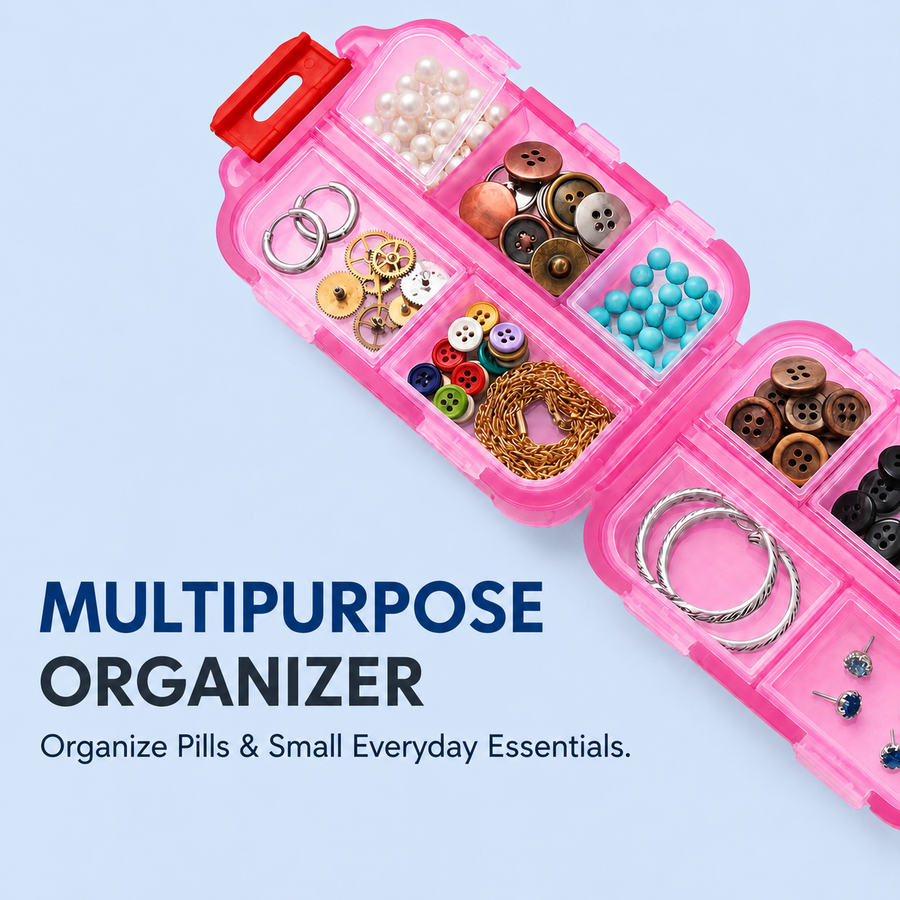 Pill Box with 10 Compartments, Small Portable Medicine Organizer for Travel, Tablets, Vitamins & Supplements, Pink