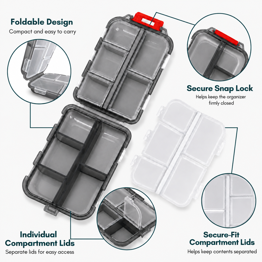 Pill Box with 10 Compartments, Small Portable Medicine Organizer for Travel, Tablets, Vitamins & Supplements, Pink
