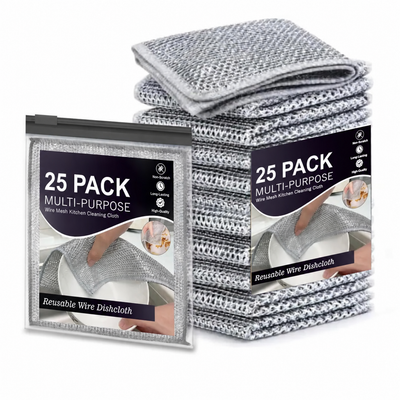Non-Scratch Wire Dishcloth (Pack of 25) | Reusable Metal Mesh Cleaning Cloth