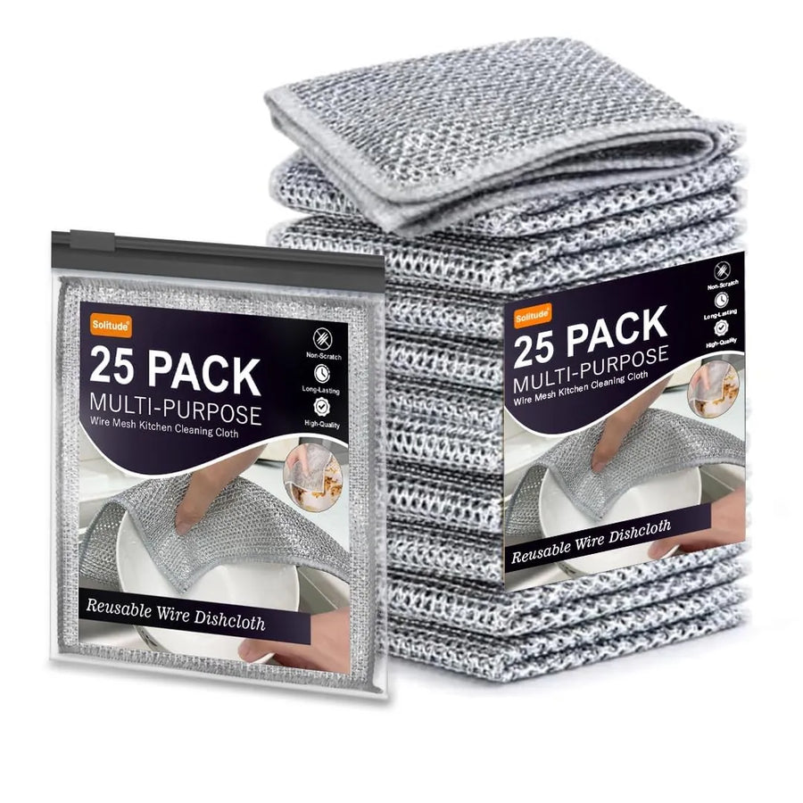 Solitude Non-Scratch Wire Dishcloth (Pack of 25) | Reusable Metal Mesh Cleaning Cloth