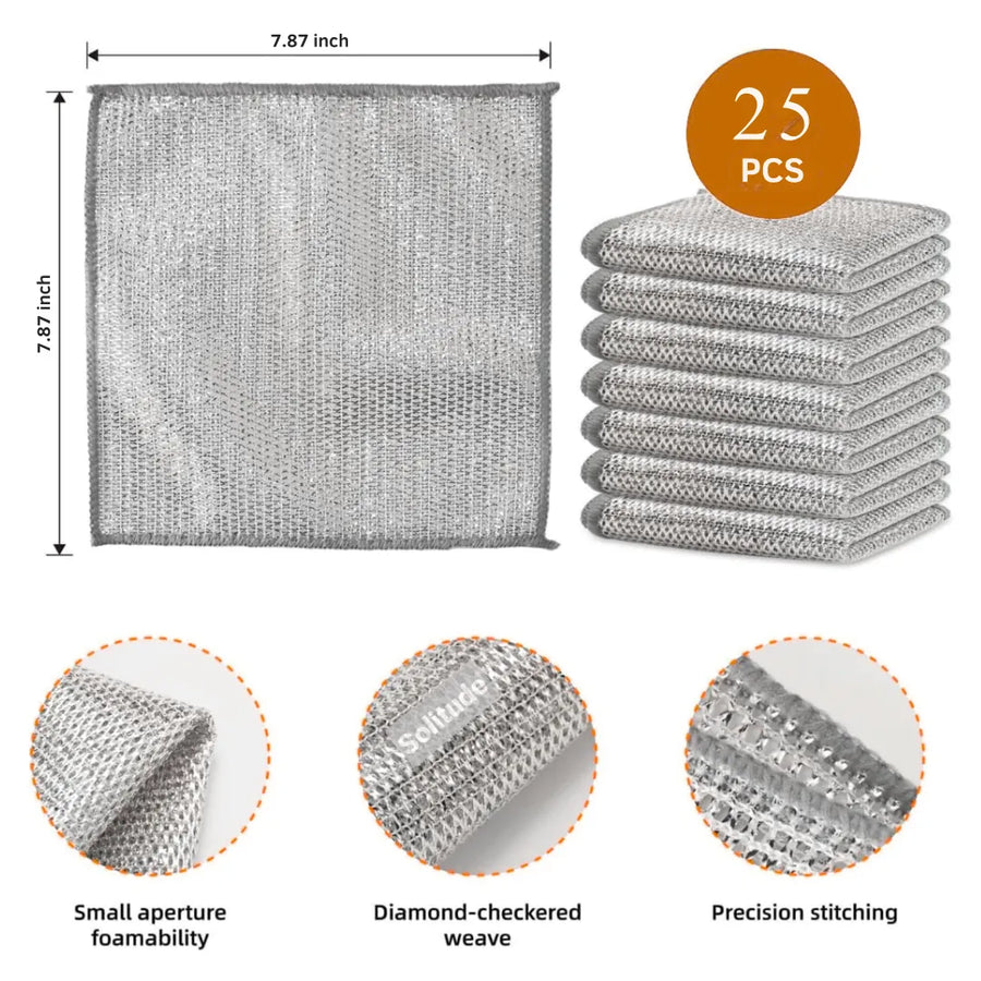 Solitude Non-Scratch Wire Dishcloth (Pack of 25) | Reusable Metal Mesh Cleaning Cloth