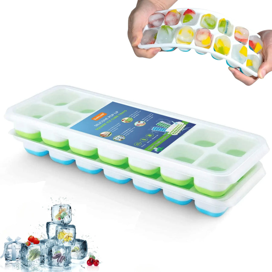 Silicone Square Pop-Up Ice Cube Tray, Stackable BPA-Free Design