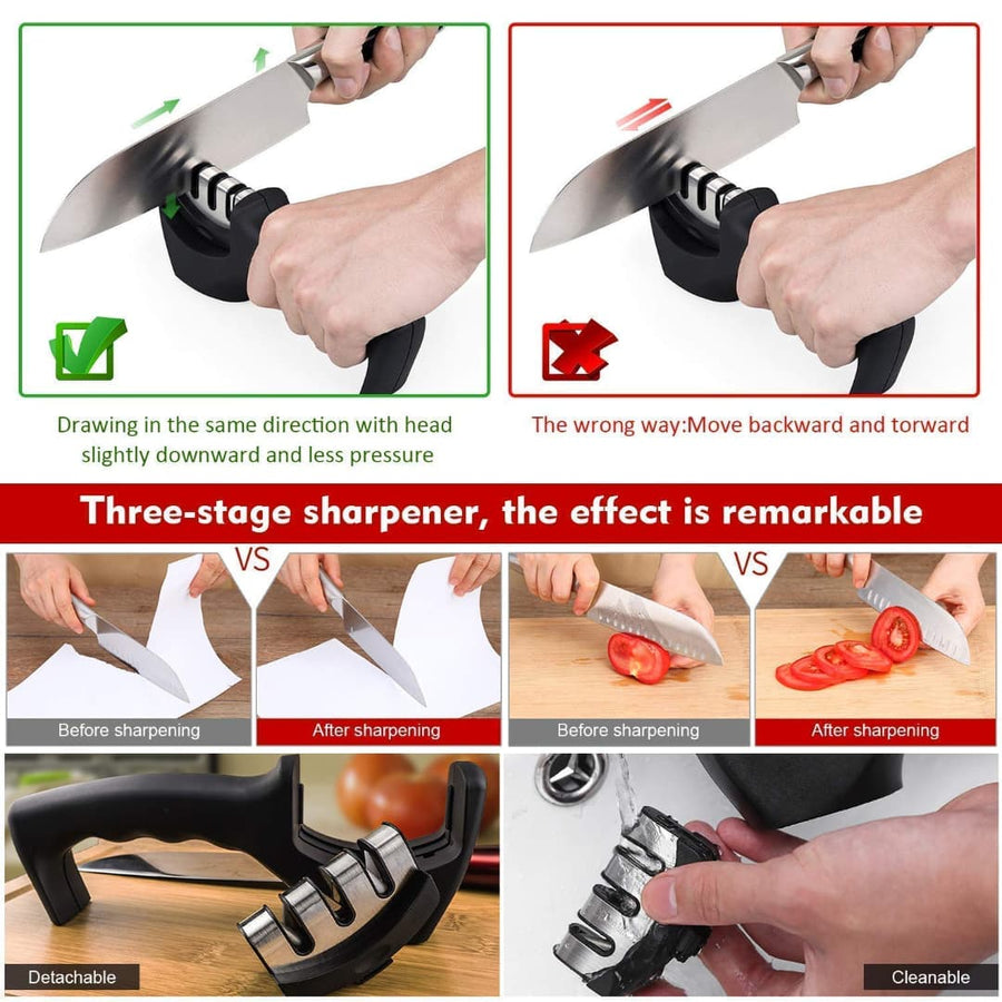 3 Stage Knife Sharpener with Non Slip Base