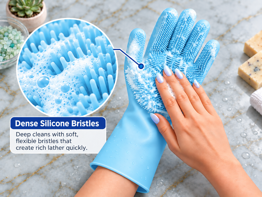 Magic Silicone Cleaning Gloves With Bristles