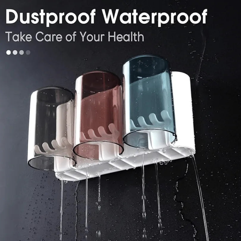 Wall Mounted Toothbrush Holder with 3 Cups | Multi-Compartment Bathroom Organizer