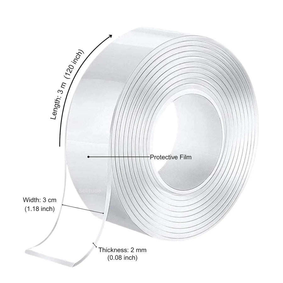 Double-Sided Transparent Tape Roll (3cm x 2mm x 3m)