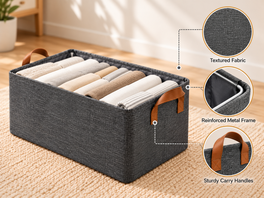 Foldable Clothing Storage Basket with Metal Frame