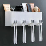 Wall Mounted Toothbrush Holder with 4 Cups | Multi-Compartment Bathroom Organizer