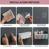 Wall Mounted Toothbrush Holder with 4 Cups | Multi-Compartment Bathroom Organizer