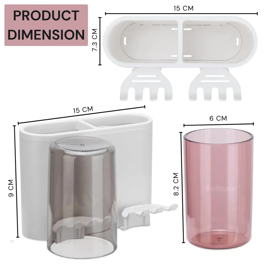 Wall Mounted Toothbrush Holder with 2 Cups | Multi-Compartment Bathroom Organizer