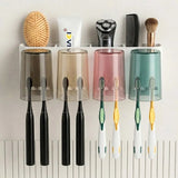 Wall Mounted Toothbrush Holder with 4 Cups | Multi-Compartment Bathroom Organizer