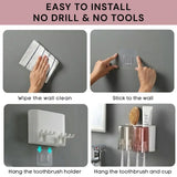 Wall Mounted Toothbrush Holder with 2 Cups | Multi-Compartment Bathroom Organizer