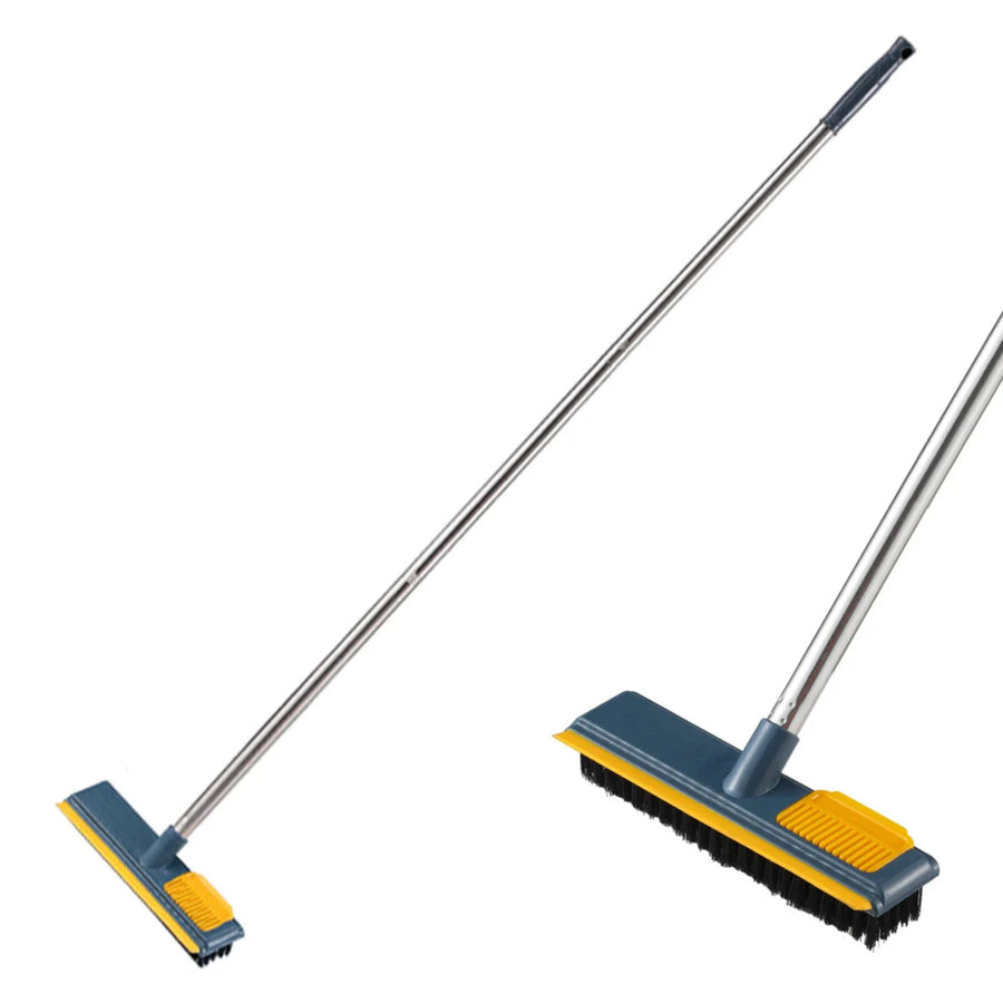 2-in-1 Floor Scrub Brush with Wiper for Bathroom and Tile Cleaning