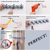 Wall-Mounted Broom and Mop Holder with Hooks, Self-Adhesive Organizer