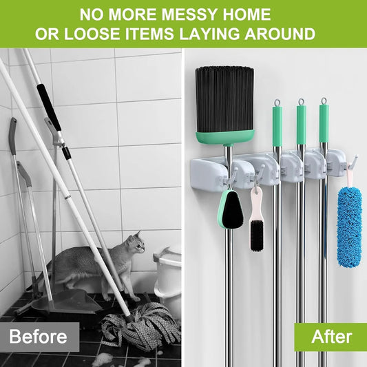 Wall-Mounted Broom and Mop Holder