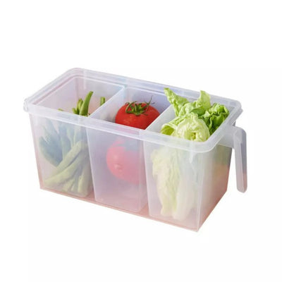 Fridge Storage Containers with Lid, 3 Compartment Food Organizer Box