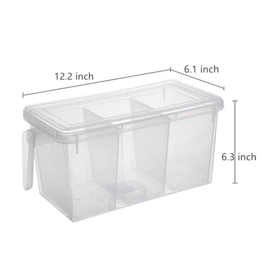 Fridge Storage Containers with Lid, 3 Compartment Food Organizer Box