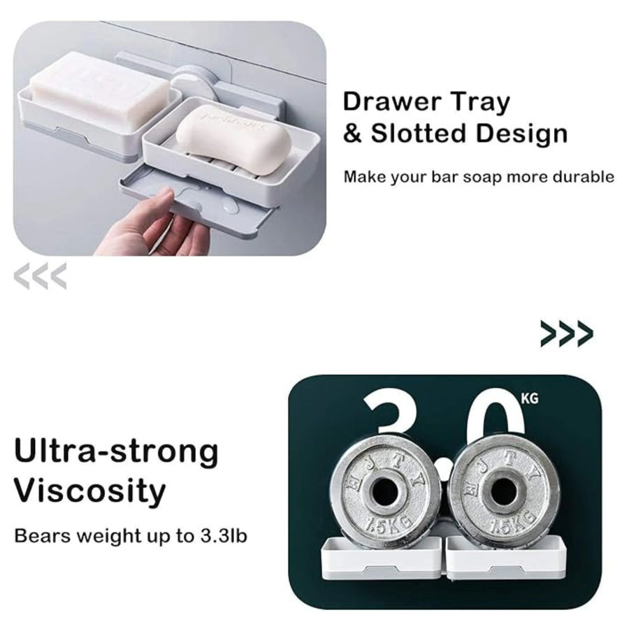 Double Layer Soap Dish with Drain Tray, No Drill