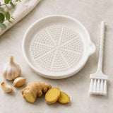 Ceramic Garlic Grater Plate with Cleaning Brush, Manual Ginger, Turmeric & Nutmeg Grinder for Fruits, Vegetables, Cheese & Chocolate