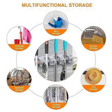 Wall-Mounted Broom and Mop Holder with Hooks, Self-Adhesive Organizer