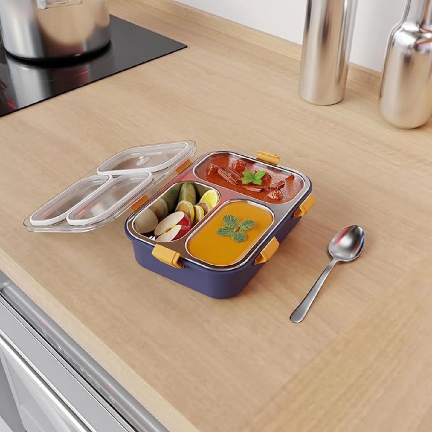 3-Compartment Stainless Steel Lunch Box