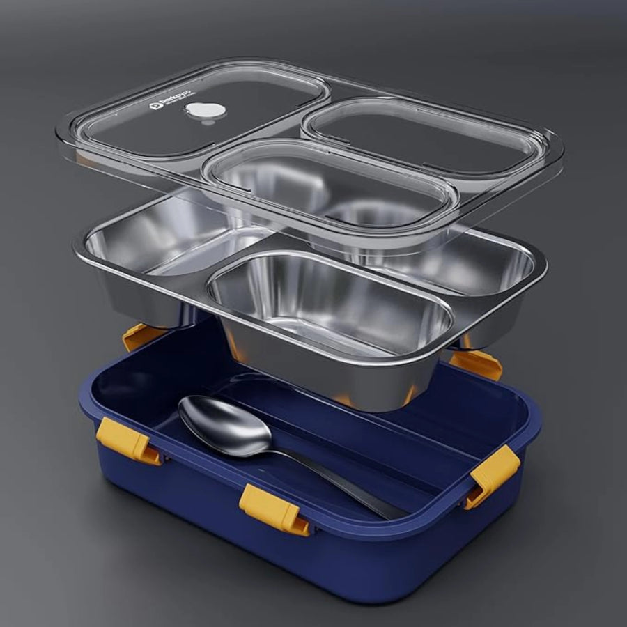 3-Compartment Stainless Steel Lunch Box with Leak Proof Lid