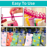 Cloth Drying Rope with 12 Clips, Stretchable Design