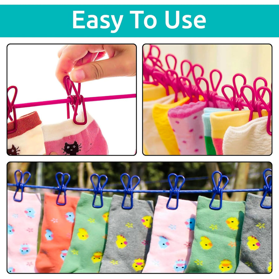 Cloth Drying Rope with 12 Clips, Stretchable Design