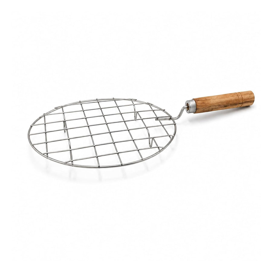 Stainless Steel Round Roaster Jali with Wooden Handle for Gas Stove, Papad, Roti, Chapati, Paneer & Vegetable Roasting
