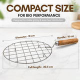 Stainless Steel Round Roaster Jali with Wooden Handle for Gas Stove, Papad, Roti, Chapati, Paneer & Vegetable Roasting