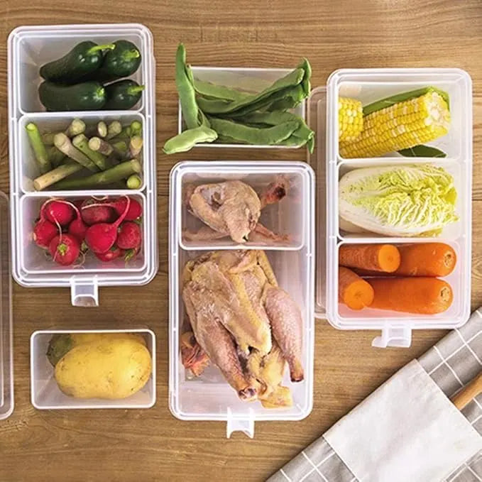Fridge Storage Containers with Lid, 3 Compartment Food Organizer Box
