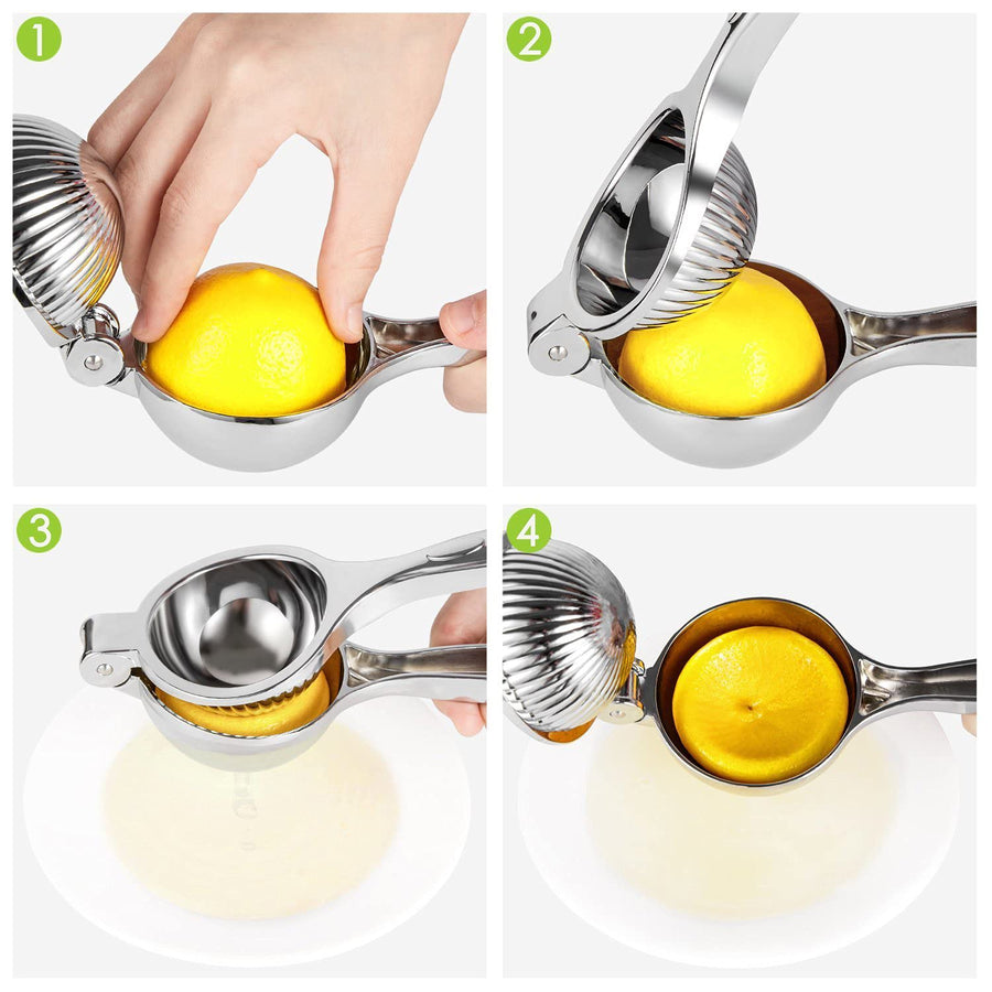 Stainless Steel Lemon Squeezer & Citrus Juicer, Manual Hand Press with Grooved Bowl and Ergonomic Handle for Lemon & Lime Juice Extraction
