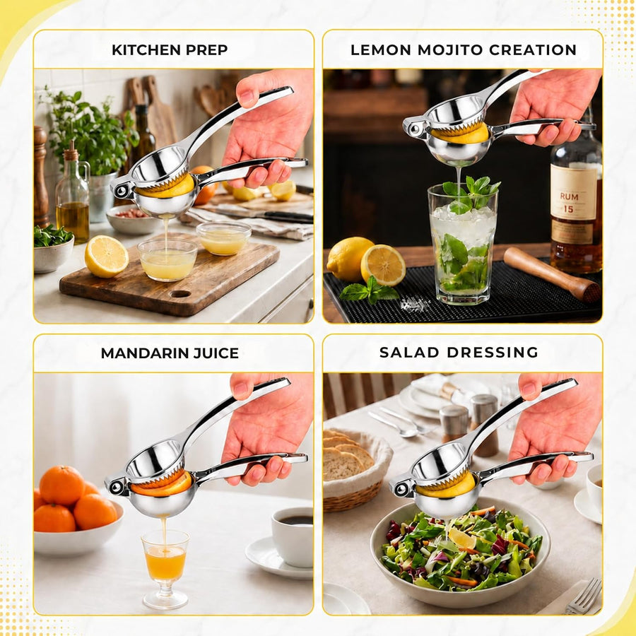 Stainless Steel Lemon Squeezer & Citrus Juicer, Manual Hand Press with Grooved Bowl and Ergonomic Handle for Lemon & Lime Juice Extraction