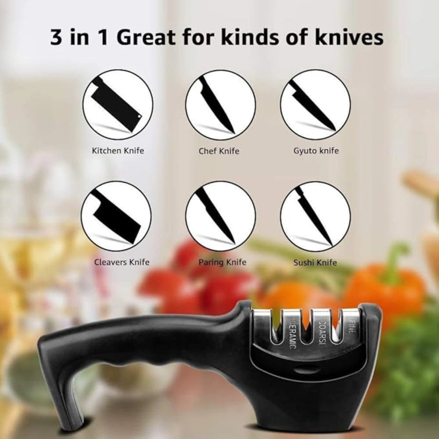 3 Stage Knife Sharpener with Non Slip Base