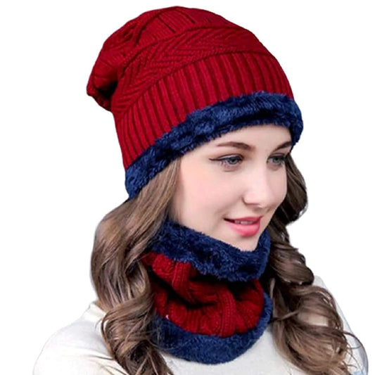 Winter Woolen Hat and Neck Warmer Scarf Set