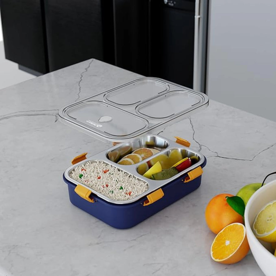 3-Compartment Stainless Steel Lunch Box with Leak Proof Lid