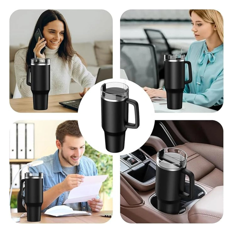 Insulated Stainless Steel Tumbler with Handle and Straw