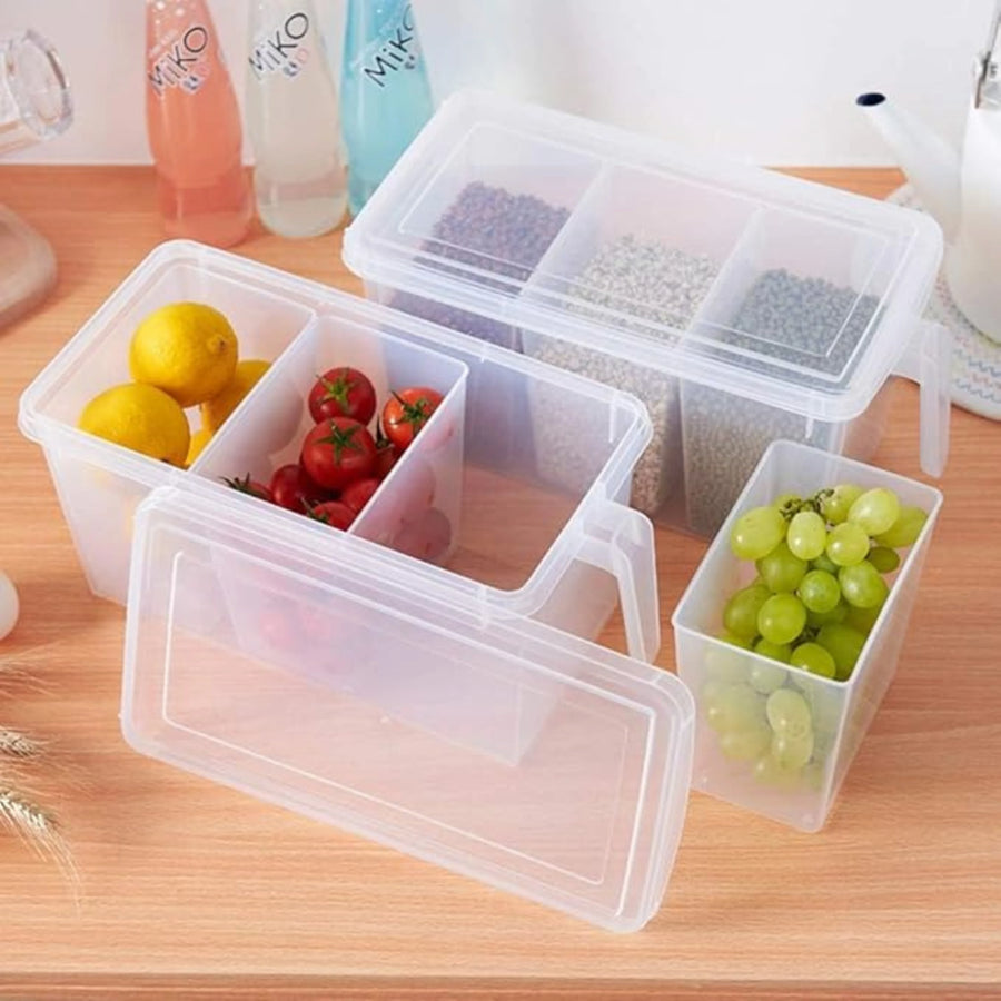 Fridge Storage Containers with Lid, 3 Compartment Food Organizer Box