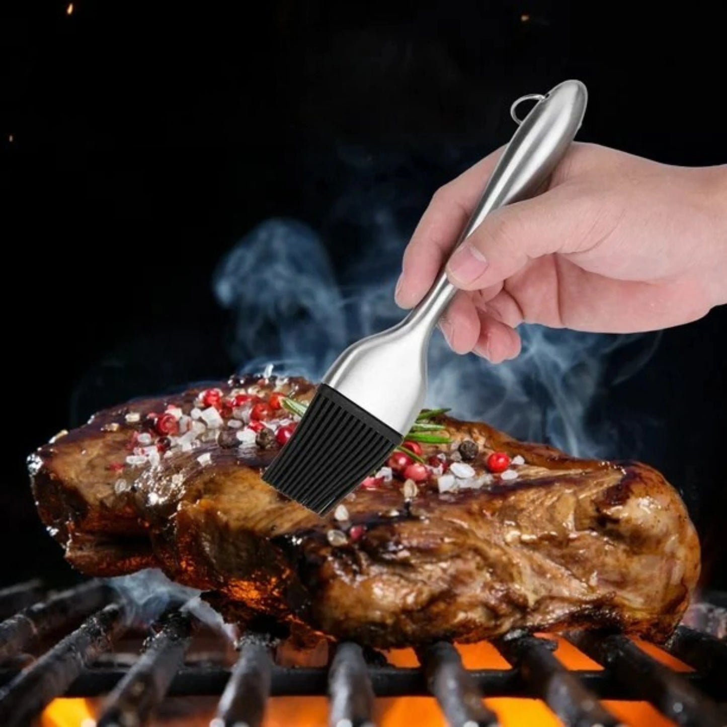 Stainless Steel BBQ Basting Brush with Silicone Bristles