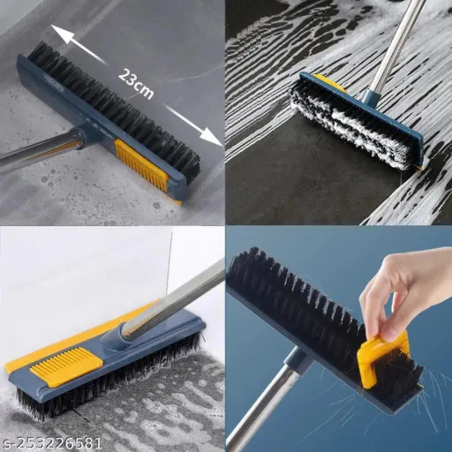 2-in-1 Floor Scrub Brush with Wiper for Bathroom and Tile Cleaning