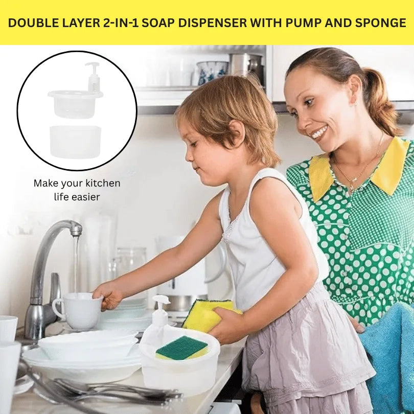 Double Layer Soap Dispenser with 2 Sponges