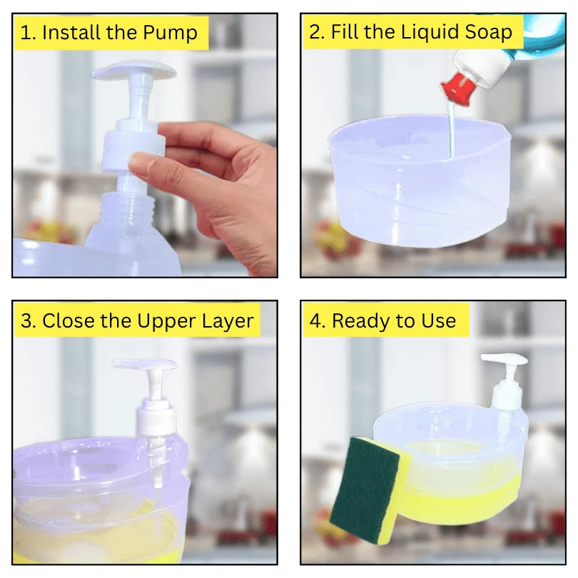 Double Layer Soap Dispenser with 2 Sponges