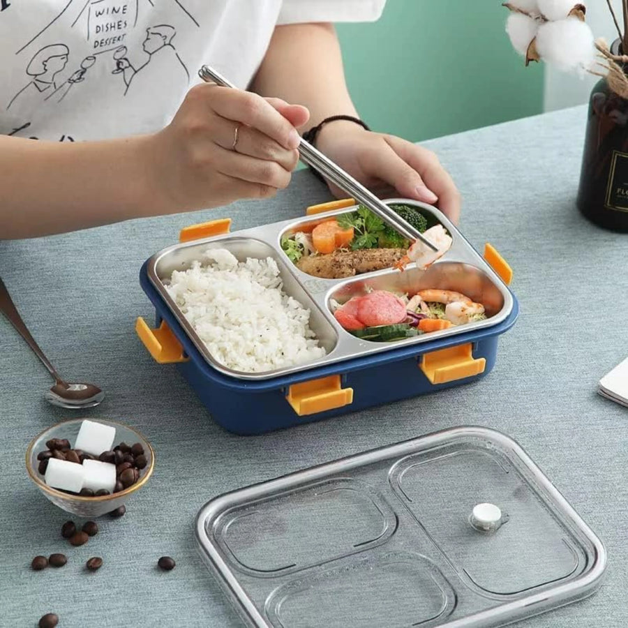 3-Compartment Stainless Steel Lunch Box with Leak Proof Lid