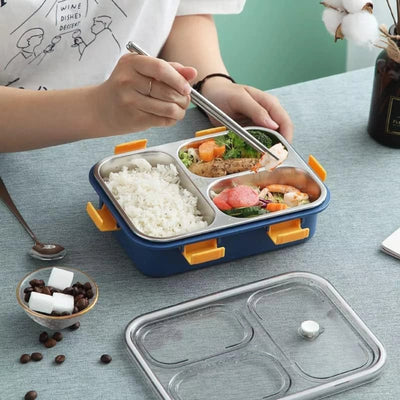 3-Compartment Stainless Steel Lunch Box with Leak Proof Lid