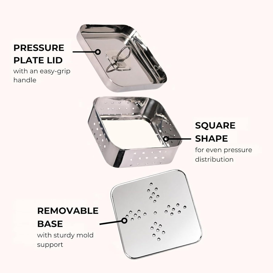 Stainless Steel Paneer Maker 450ml with Perforated Separator, Manual Paneer Press for Homemade Paneer, Chhena & Tofu
