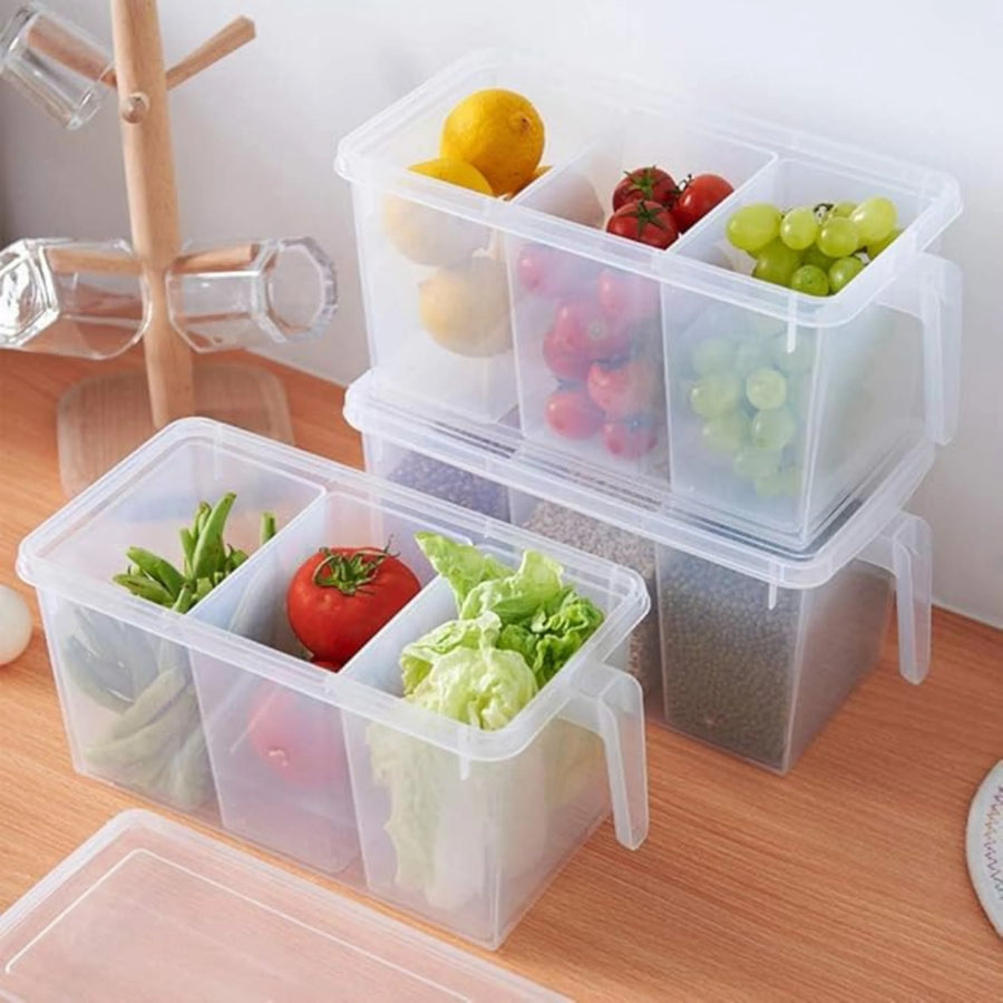 Fridge Storage Containers with Lid, 3 Compartment Food Organizer Box