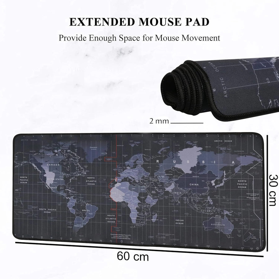 World Map Gaming Mouse Pad with Anti-Slip Base